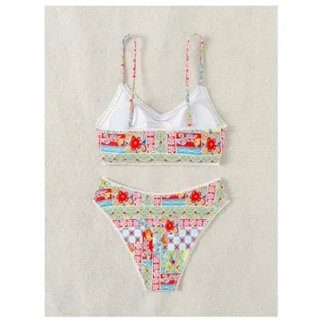 Stylish MakeMeChic Floral Print High Waisted Bikini Set