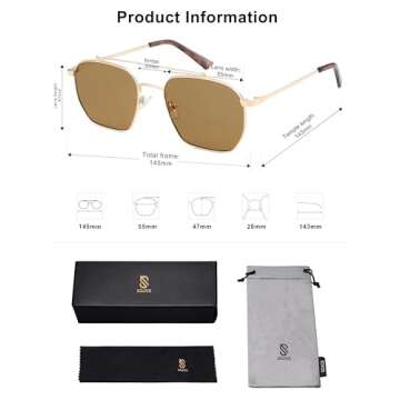 SOJOS Retro Square Sunglasses for Women Men Trendy Sun Glasses Classic Shades UV400 Protection SJ1230 with Gold/Brown Lens