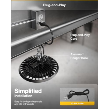 Sunco UFO LED High Bay Light, Plug & Play Lighting for Warehouse, 5000K Daylight, 150W, Power Cord Included, 19500 LM, 120VAC, IP65 Waterproof Shatterproof Fixture - UL Listed