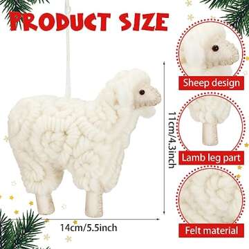 Jenaai 3 Pieces Felt Sheep Christmas Ornaments Sheep Decorative Hanging Ornaments Farm Wooly Lamb Ch...