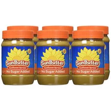 SunButter Sunflower Butter No Sugar Added Alternative to Peanut Butter, 16 oz plastic jars, Pack of 6