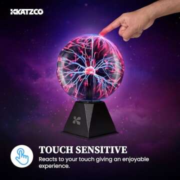 Katzco 7 Inch Plasma Ball Lamp - Touch and Sound Sensitive Electric Globe with Lightning Effects - P...