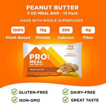 PROBAR - MEAL Bar, Peanut Butter, Non-GMO, Gluten-Free, Healthy, Plant-Based, Whole-Food Ingredients, Natural Energy (12 Count)
