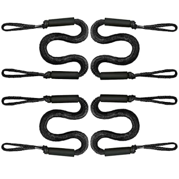 Bungee Boat Dock Line – Shock Absorbing Mooring Rope for All Watercraft, 4 Pack