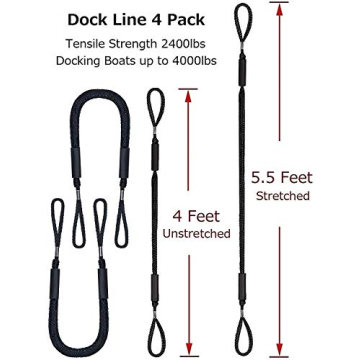 Premium Bungee Boat Dock Line - 4 Pack for All Boats