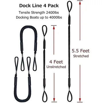 Premium Bungee Boat Dock Line - 4 Pack for All Boats