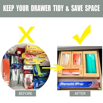 Bamboo Food Storage Bag Organizer for Kitchen Drawer