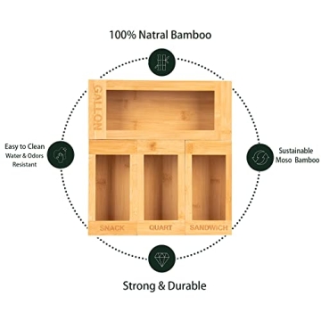 Bamboo Food Storage Bag Organizer for Kitchen Drawer