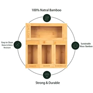 Bamboo Food Storage Bag Organizer for Kitchen Drawer