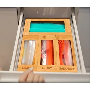 Bamboo Food Storage Bag Organizer for Kitchen Drawer