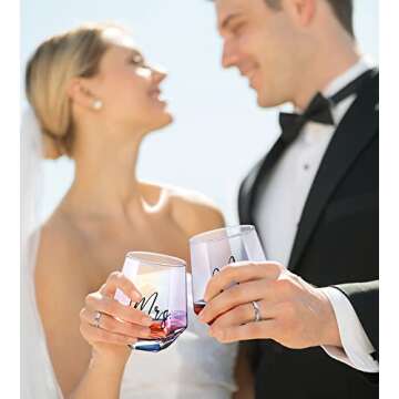 FONDBLOU Anniversary Gifts for couples - Mr Mrs Wine Glasses Set, Funny Engagement Gifts for Couples,Newlywed,Bride and Groom,Bridal Shower Gifts, Unique Christmas Valentines Wedding Gifts for Him Her
