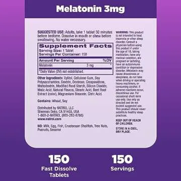 Natrol Melatonin 3 mg Fast Dissolve, 150 Strawberry Tablets
