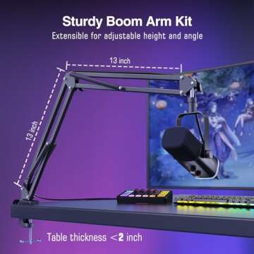 FIFINE XLR/USB Gaming Microphone Set and Gaming Audio Mixer,Dynamic PC Mic for Streaming Podcasting,RGB Recording Mixer with XLR Microphone Interface,Computer RGB Mic Kit with Boom Arm Stand(AM8T+SC3)