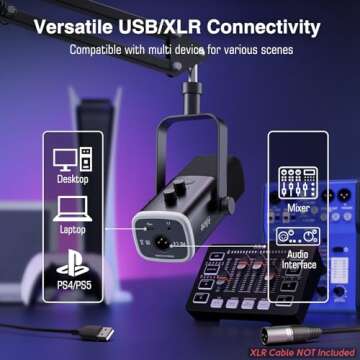 FIFINE XLR/USB Gaming Microphone Set and Gaming Audio Mixer,Dynamic PC Mic for Streaming Podcasting,RGB Recording Mixer with XLR Microphone Interface,Computer RGB Mic Kit with Boom Arm Stand(AM8T+SC3)