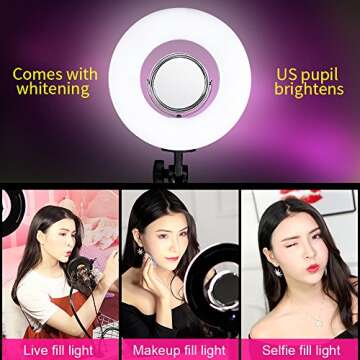 Dimmable 8-inch LED Ring Light with Stand and Mirror