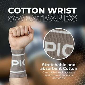 PICSIL Cotton Wrist Sweatbands, Absorbent and Stretchable Wrist Bands for Working Out, Wrist Sweat B...