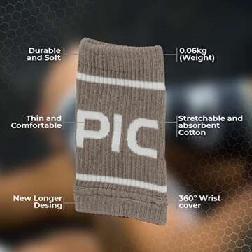 PICSIL Cotton Wrist Sweatbands, Absorbent and Stretchable Wrist Bands for Working Out, Wrist Sweat Bands for Fitness and Tennis, Anti Chafing Wristbands for Men and Women, 1 Pair (Tan)