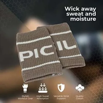 PICSIL Cotton Wrist Sweatbands, Absorbent and Stretchable Wrist Bands for Working Out, Wrist Sweat Bands for Fitness and Tennis, Anti Chafing Wristbands for Men and Women, 1 Pair (Tan)