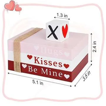 Valentines Day Decor, Wooden Book Stack with 4 XOXO Signs - Valentines Day Decorations for The Home, Tiered Tray, Coffee Table, Fireplace Mantel, Shelf