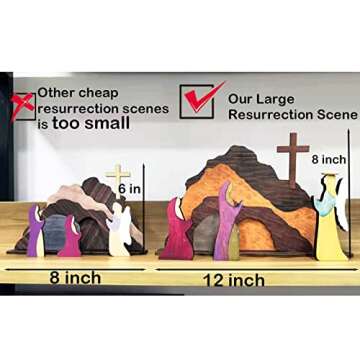 WUMSTOT Religious Easter Decorations, Large Easter Scene Wooden Decoration for The Home Table, Jesus Nativity Scene Decorations, Spring Christian Home Figurine Ornament