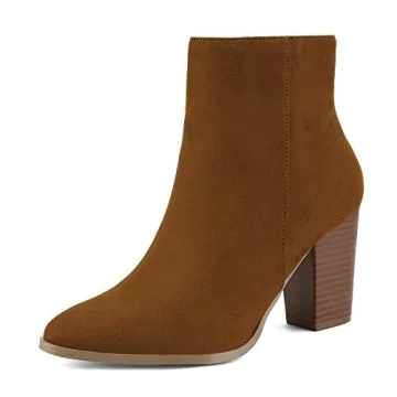 DREAM PAIRS Women's Ankle Boots with Chunky Block Heel, Size 7.5, TAN Suede, Anita