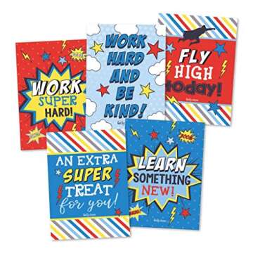 25 Superhero School Lunch Box Notes For Kids, Inspirational Motivational Cards For Boys Girls From Mom, Encouraging Notes for Student Children Teens, Thinking of You Positive Affirmations Lol Fun Love