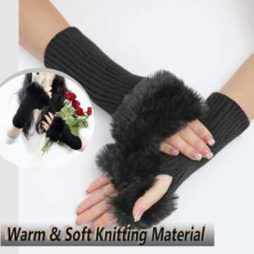 Lcaiualu Winter Women Fingerless Gloves Knitted Arm Warmers Hand Mittens ThumbHole Faux Fur Wrist Sh...