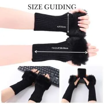 Lcaiualu Winter Women Fingerless Gloves Knitted Arm Warmers Hand Mittens ThumbHole Faux Fur Wrist Short Cuff for Women (Black)