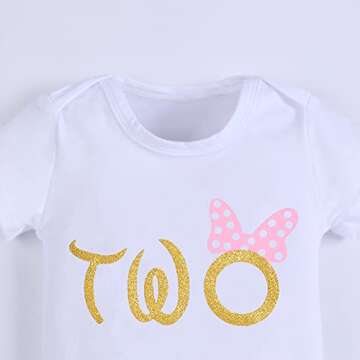 Toddler Baby Girl Second 2nd Birthday Cake Smash Outfit Infant Girl 1st Birthday Romper Tutu Skirt 3D Ear Mouse Headband Clothes Set Playwear Bodysuit Halloween Fancy Dress Up Mouse Costume Pink - Two