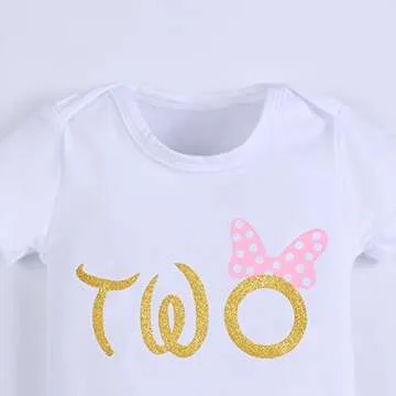 Toddler Baby Girl Second 2nd Birthday Cake Smash Outfit Infant Girl 1st Birthday Romper Tutu Skirt 3D Ear Mouse Headband Clothes Set Playwear Bodysuit Halloween Fancy Dress Up Mouse Costume Pink - Two