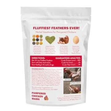 Pampered Chicken Mama Backyard Chicken Supplement Treat: Fluffiest Feathers Ever Backyard Chicken Feed and Supplies for Healthy Hens (2 pounds)
