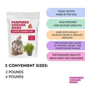 Pampered Chicken Mama Backyard Chicken Supplement Treat: Fluffiest Feathers Ever Backyard Chicken Feed and Supplies for Healthy Hens (2 pounds)