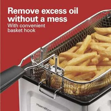 Hamilton Beach 35032 Professional Style Electric Deep Fryer, Frying Basket with Hooks, 1500 Watts, 3 Liters, Stainless Steel