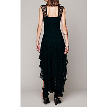 R.Vivimos Womens Sleeveless Backless Asymmetrical Layered Lace Long Dress with Slip Two Pieces (Large, Black)