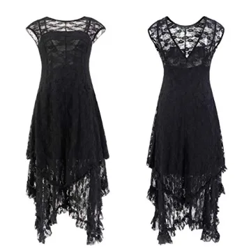 R.Vivimos Womens Sleeveless Backless Asymmetrical Layered Lace Long Dress with Slip Two Pieces (Large, Black)