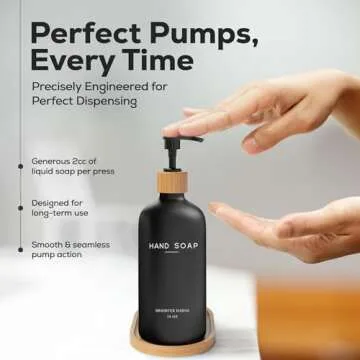 Black Glass Hand and Dish Soap Dispenser Set by Brighter Barns - Kitchen Soap Dispenser Set with Tray - Bamboo Soap Dispenser for Kitchen Sink - Modern Kitchen Decor, Boho Kitchen Decor (Black)