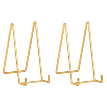 8" Gold Metal Plate Stands - 2 Pack Elegant Display Easels for Photos & Plates