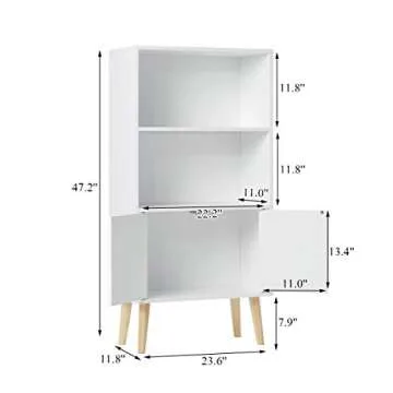HOMMPA Bookshelf Cube Storage Organizer 3 Tier White Bookcase with Doors Modern Open Shelf Bookshelves with Wood Legs Free Standing Cube Bookshelves for Living Room Office and Bedroom White