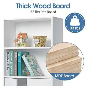 HOMMPA Bookshelf Cube Storage Organizer 3 Tier White Bookcase with Doors Modern Open Shelf Bookshelves with Wood Legs Free Standing Cube Bookshelves for Living Room Office and Bedroom White
