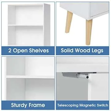 HOMMPA Bookshelf Cube Storage Organizer 3 Tier White Bookcase with Doors Modern Open Shelf Bookshelves with Wood Legs Free Standing Cube Bookshelves for Living Room Office and Bedroom White
