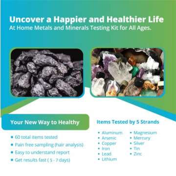 5Strands Metals & Minerals Deficiency Test, 60 Items Test, Metal & Mineral Imbalances, Hair Analysis, Results in 7 Days, Detox Holistic Health Testing - Arsenic, Lead, Tin, Mercury, Copper