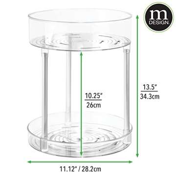 mDesign Spinning 2-Tier Lazy Susan Turntable Storage Tower, Rotating Organizer for Bathroom Cabinet, Vanity Counter, Closet, or Sink - Carousel Makeup Organizer, Linn Collection, Clear/Silver