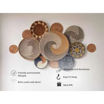 ChumDecor Boho Wall Basket Decor, Wall Hanging Decor, Decorative Baskets for Home Decor, Boho Basket Wall Decor Set, Hanging Basket Wall, Woven Basket Set