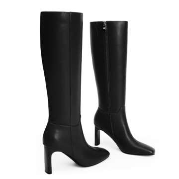 Modatope Knee High Black Boots Women Square Toe Chunky Heeled Tall Boots Womens Fashion Long Boots S...