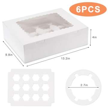 Hoewina 6PCS Cupcake Boxes - Hold 12 Count Cupcake Containers with Window, Food Grade Cupcake Holder...
