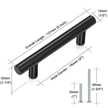 Probrico 10 Pack|3 Inch Hole Centers Flat Black Cabinet Pulls Modern Cupboard Hardware Kitchen Cabinet T Bar Handle Dresser Pulls, 5 Inch Total Length