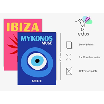 EDUS Preppy Room Decor Set of 9 Aesthetic Art Prints