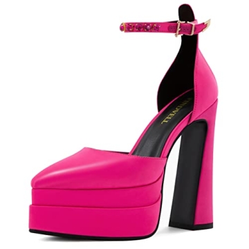 FINDVELL Chunky Platform Heels for Women in Hot Pink