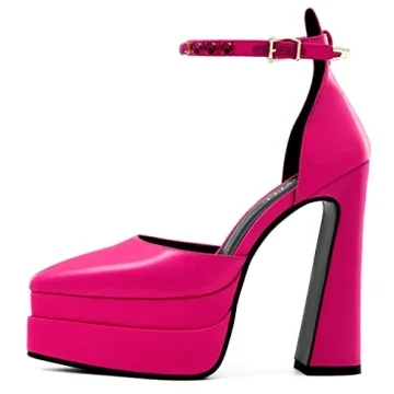 FINDVELL Chunky Platform Heels for Women in Hot Pink