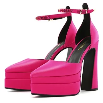 FINDVELL Chunky Platform Heels for Women in Hot Pink